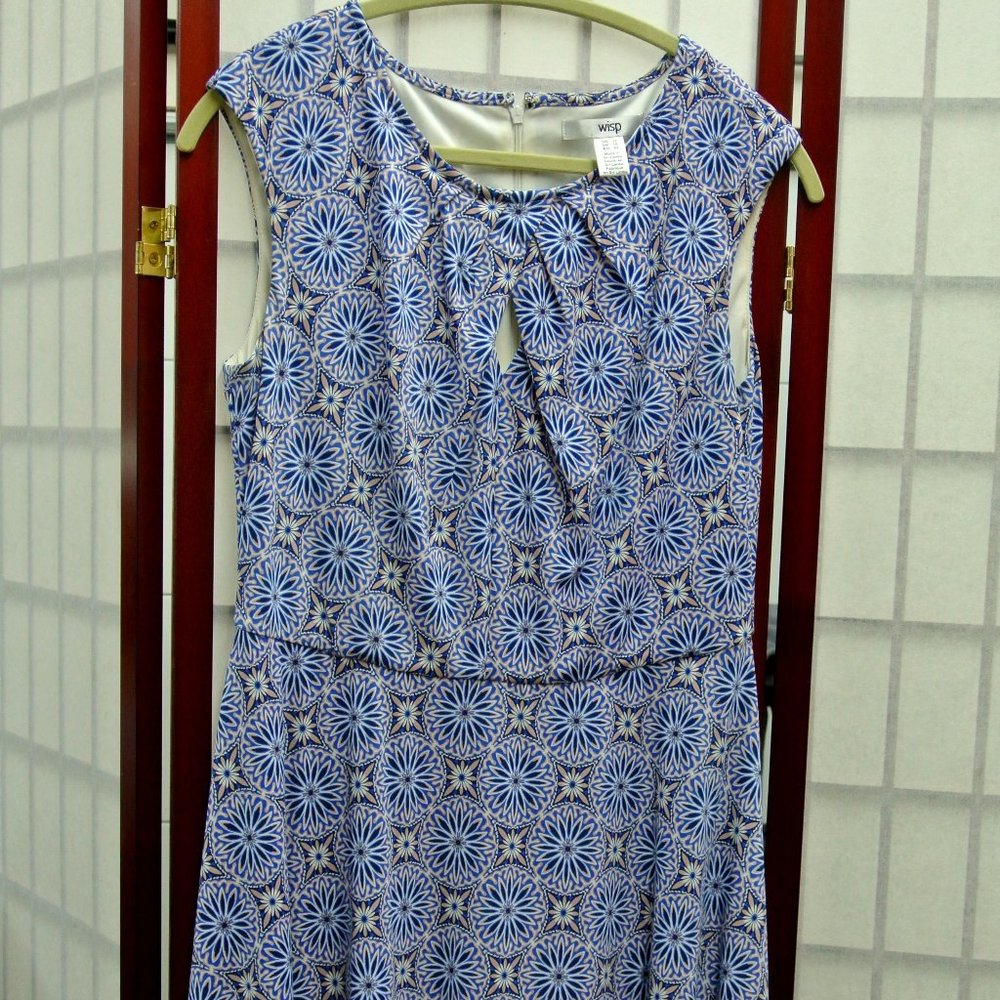 Size 12 blue floral-type lined dress by Wisp